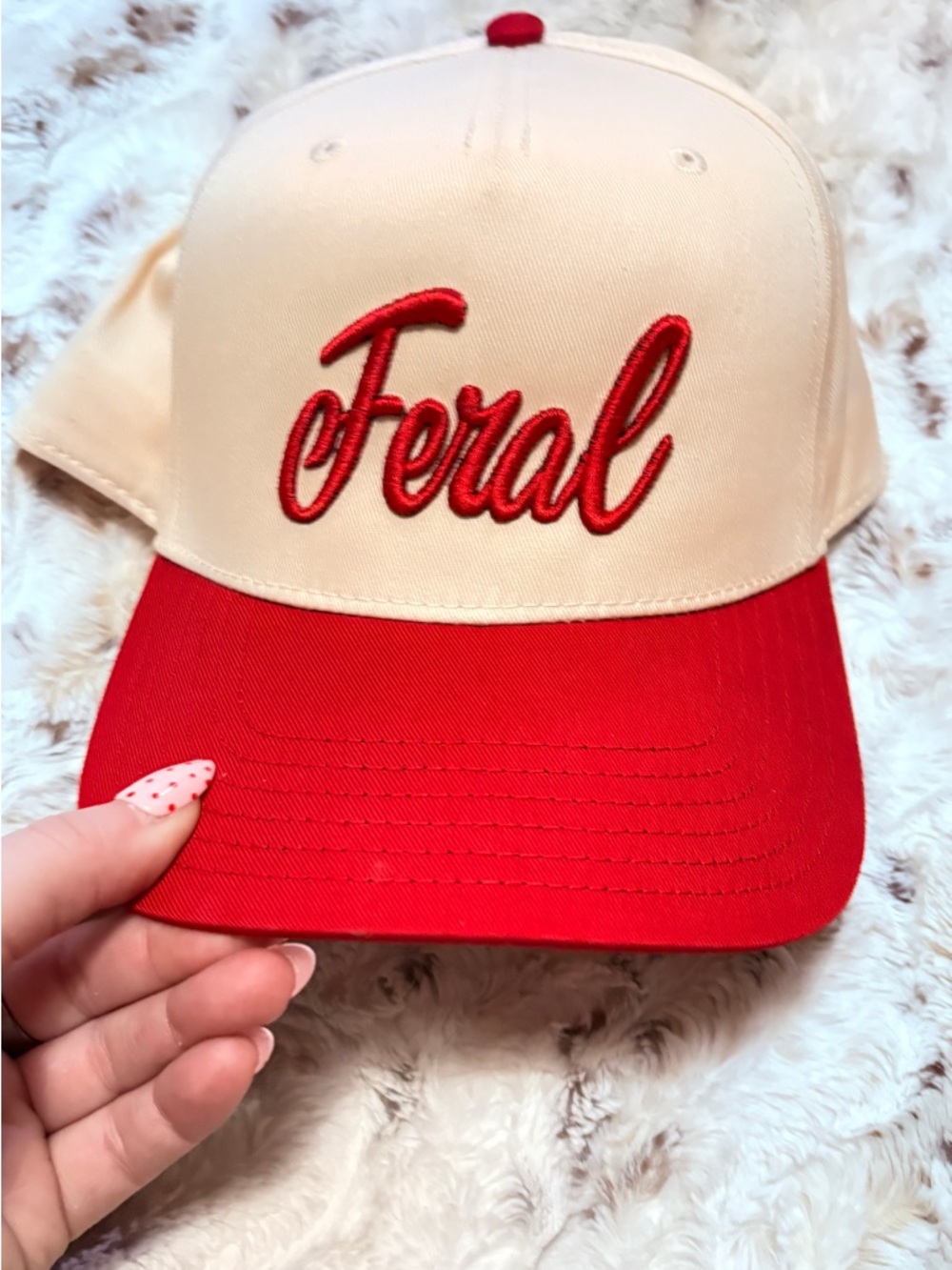Script Baseball Cap - Red and Cream